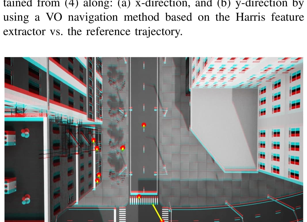 Disparity map over an urban simulation frame.